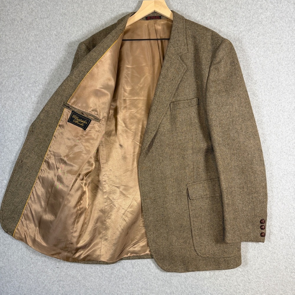 Christopher Brooks Blazer Mens 46L Brown Herringbone 100% Wool VTG Yugoslavia